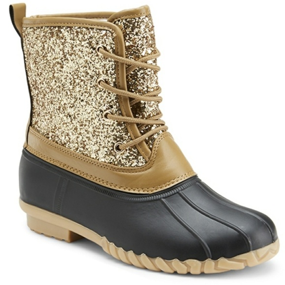 Shoes - **SOLD OUT** Gold Sequence Duck Boots